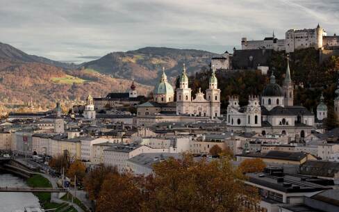 Salzburg City view in autumn & fall in the evening