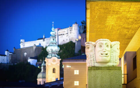 Salzburg Festival - Great Festival Hall + fortress + masks © Tourismus Salzburg GmbH