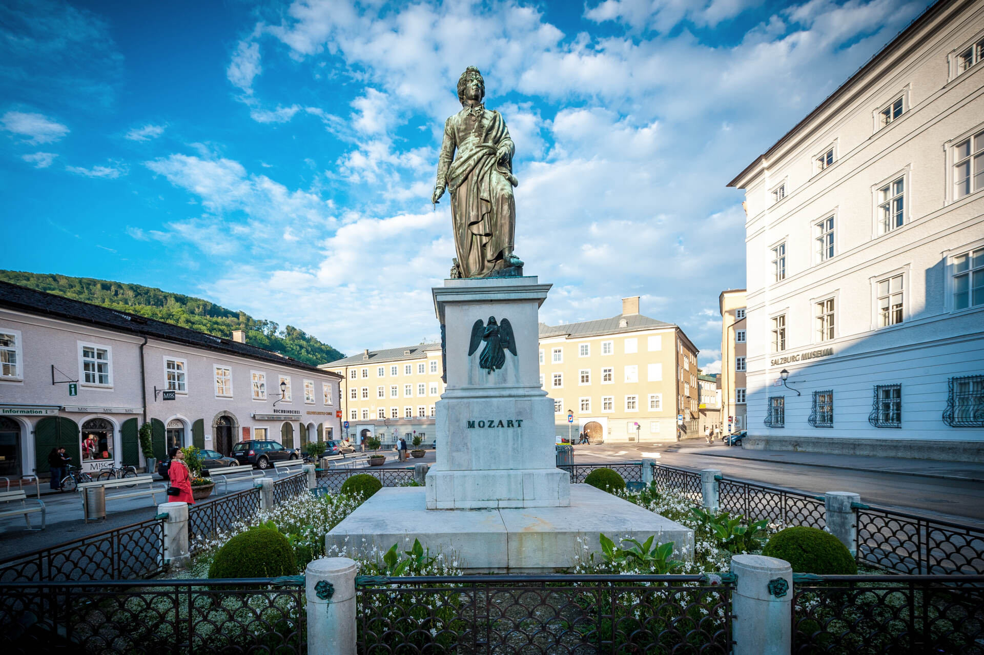 The Mozart Square in Salzburg with Mozart memorial