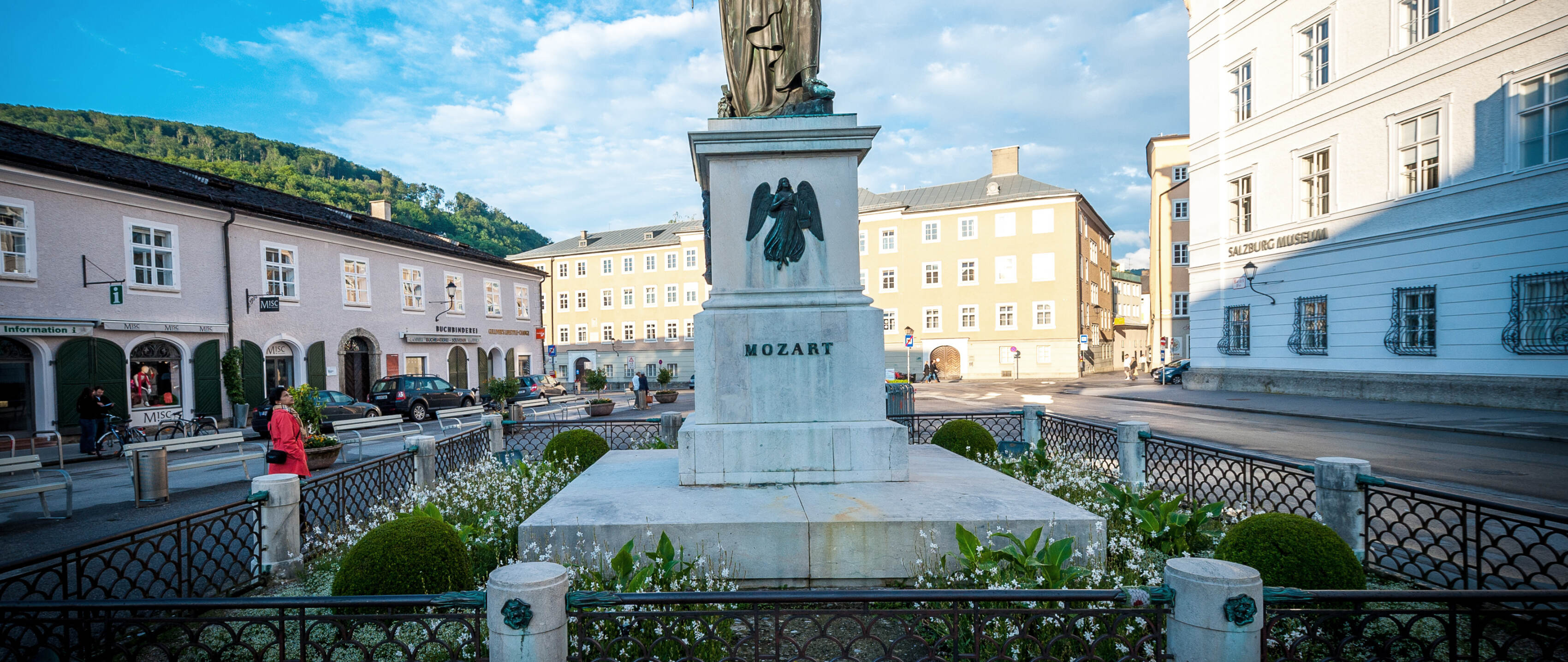 The Mozart Square in Salzburg with Mozart memorial 